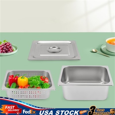 3 Pack Stainless Steel Full Size Hotel Pan With Lid Set Perforated Steam Pan