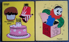 2 Vintage Playskool WOODEN Puzzles Jack In The Box, My Birthday Party COMPLETE