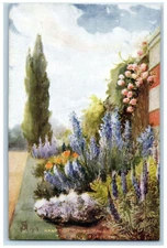 c1910 Hampton Court Palace Gardens The Blue Border Oilette Tuck Art Postcard