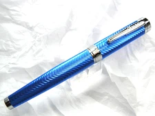 Conklin Herringbone Signature Blue Chrome Fountain Pen 1.1mm Stub Nib NEW IN BOX