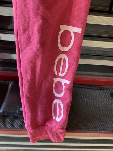 Bebe Girls Sweatpants Joggers Size Small 7-8 Pink White Logo Spell Out New - Picture 2 of 7