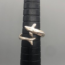Sterling Silver Dolphin Ring Women  s Bypass Band Figural Sea Animal Size 5.5