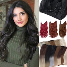 Pure/Balayage Invisible Wire In Hair Extensions Natural Thick Ring Clip/No Clips