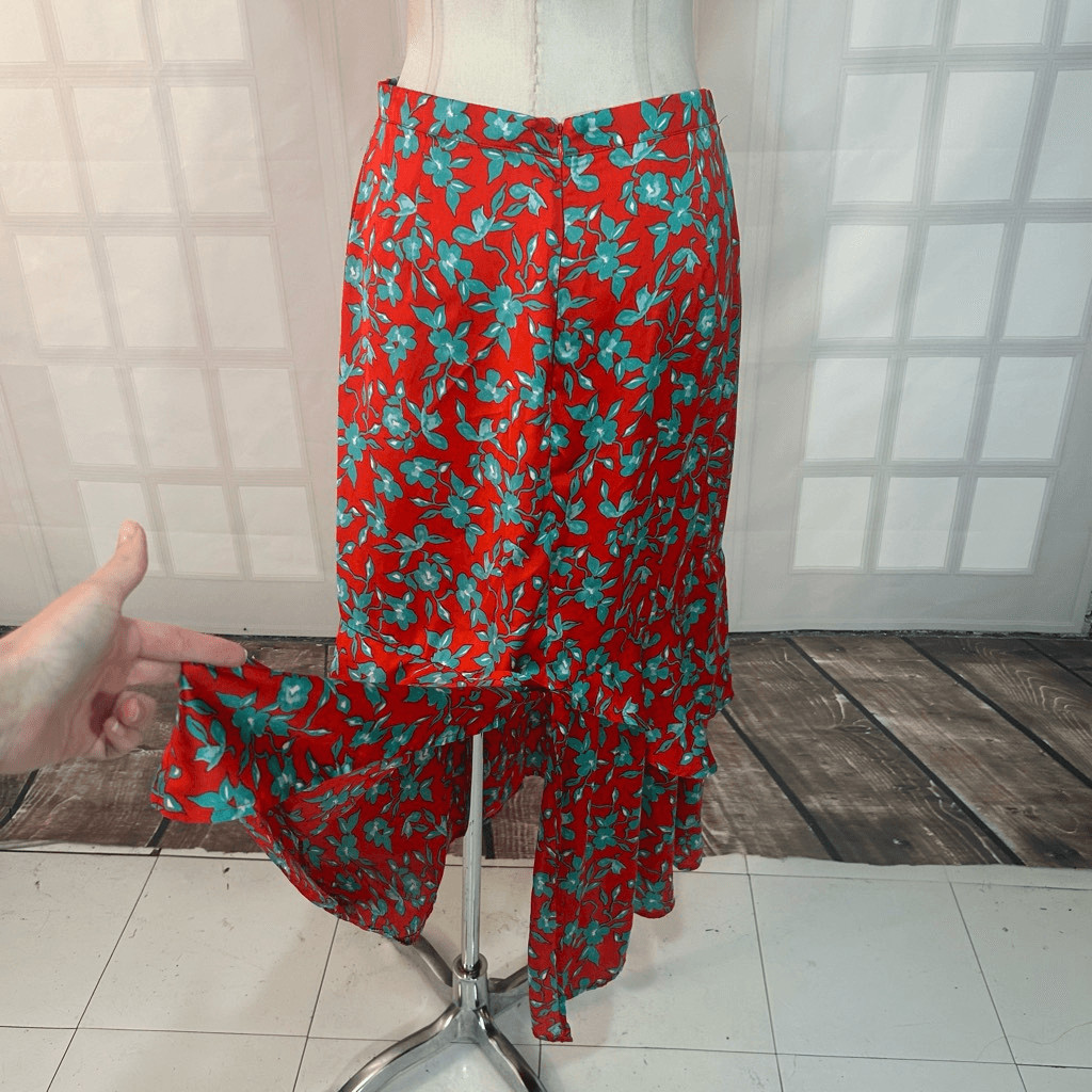 Love, Whit. By Whitney Port Red Blue Floral midi Skirt Size Large