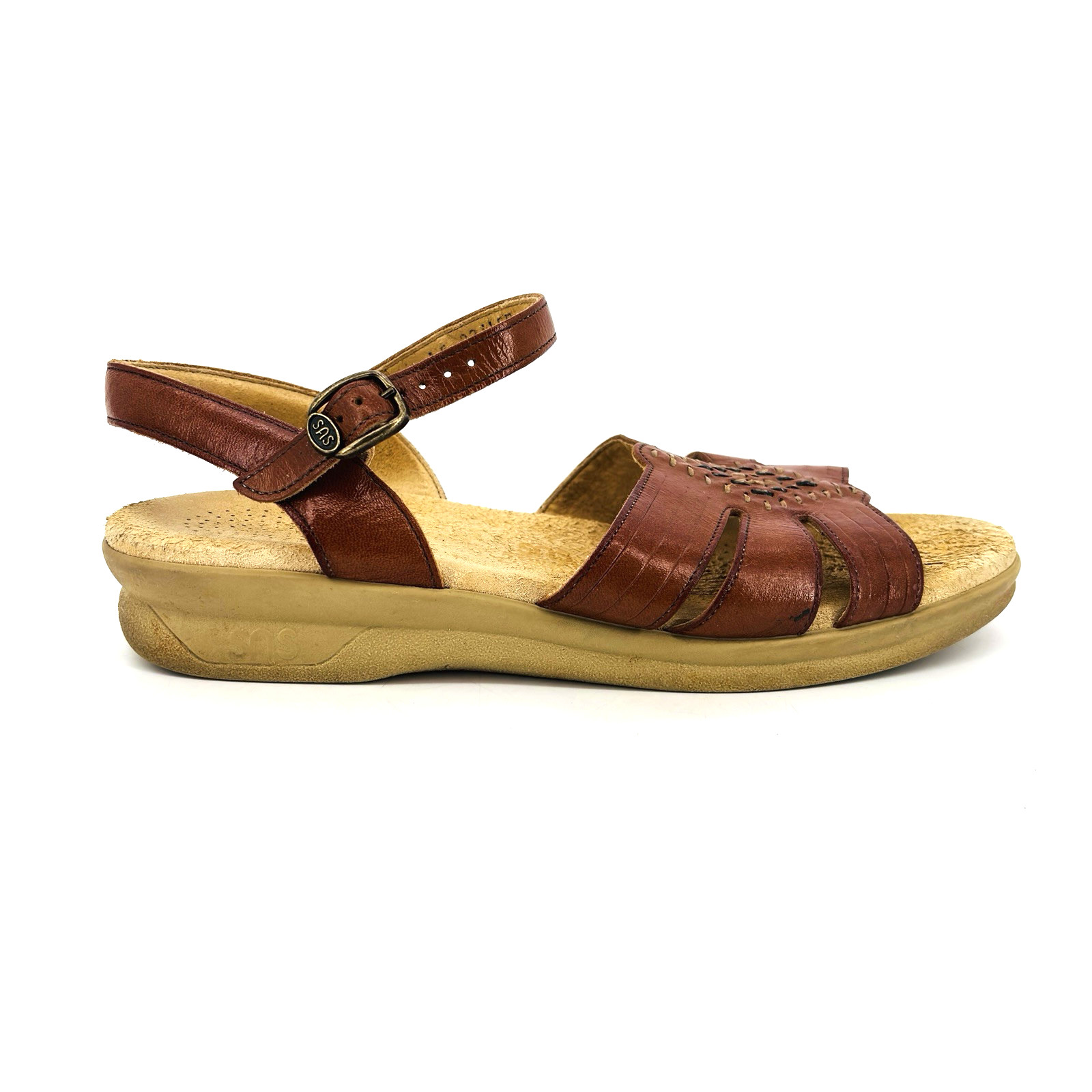 Womens S Slim SAS Huarache Sandals Brown Leather Ankle Strap
