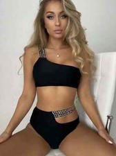 Versace Black One-Shoulder Gold Chain Embelli...