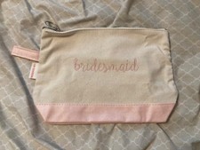 Unbranded Embroidered Bridesmaid White Pink Canvas Make Up Bag