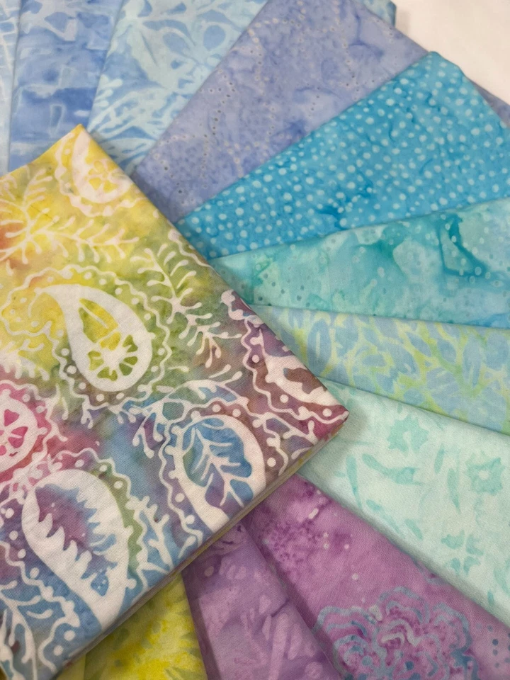 Pastel Tonga Batik ~ Paquete de 20 cuartos de grasa ~ Amarillo, azul ~ Tesoros atemporales Foto 4 de 4