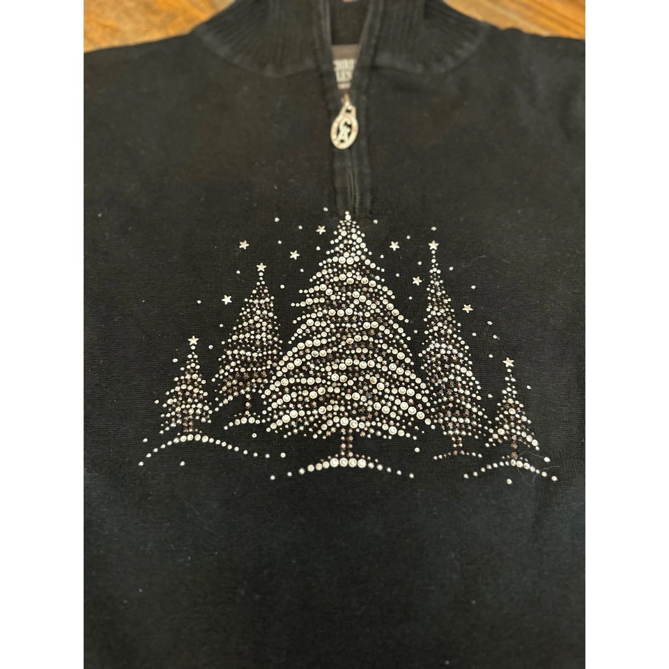 Christine Alexander Christmas Tree Rhinestone Quarter Zip Sweater Large - Image 3 of 4
