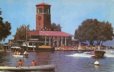 Miller Bell Tower Water Sports Lake Chautauqua New York 1960s postcard