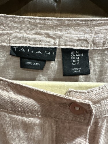 Tahari Chic Linen Top Blouse (M) Boxy Shirt Button Mauve Pink Oversized. EUC - Picture 3 of 7