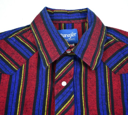 Vintage Western Flannel Shirt Wrangler Size S/M 90s Blue Maroon Stripe Grunge