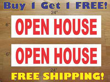 OPEN HOUSE 6"x24" REAL ESTATE RIDER SIGNS Buy 1 Get 1 FREE 2 Sided Plastic