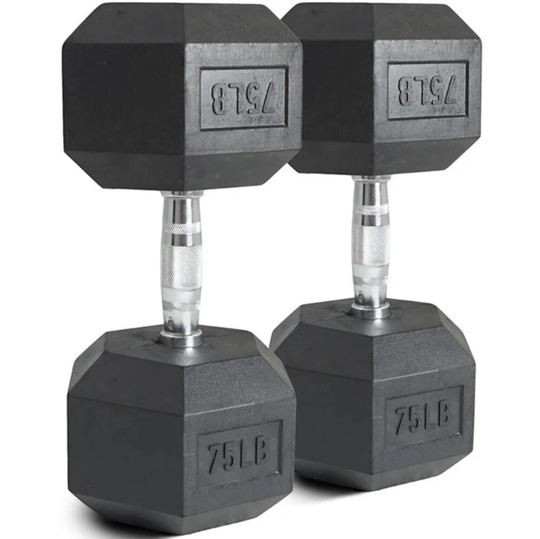 75 LB Rubber Hex Curve Handle Dumbbell Pair