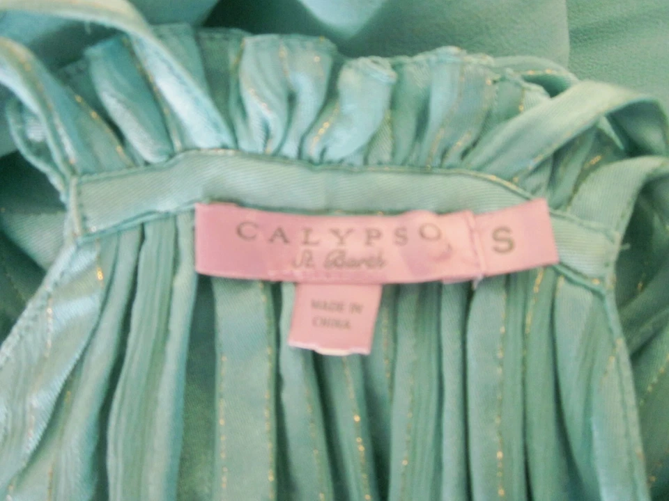 Vestido Calypso St Barth Azul Turquesa Seda Envolvente S Halter Forrado Seda Texturizado Foto 4 de 4