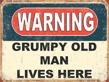 Warning, Grumpy Old Man funny retro metal sign/plaque novelty gift man cave pub 