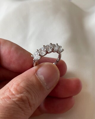 Ehering 1,25 Karat fünf Steine simulierter Diamant massiv Sterling 925 Silber
