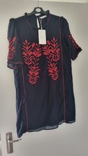 BNWT Zara Embroidered Navy Red Short Sleeve Boho Cotton Tunic Dress - M Medium 