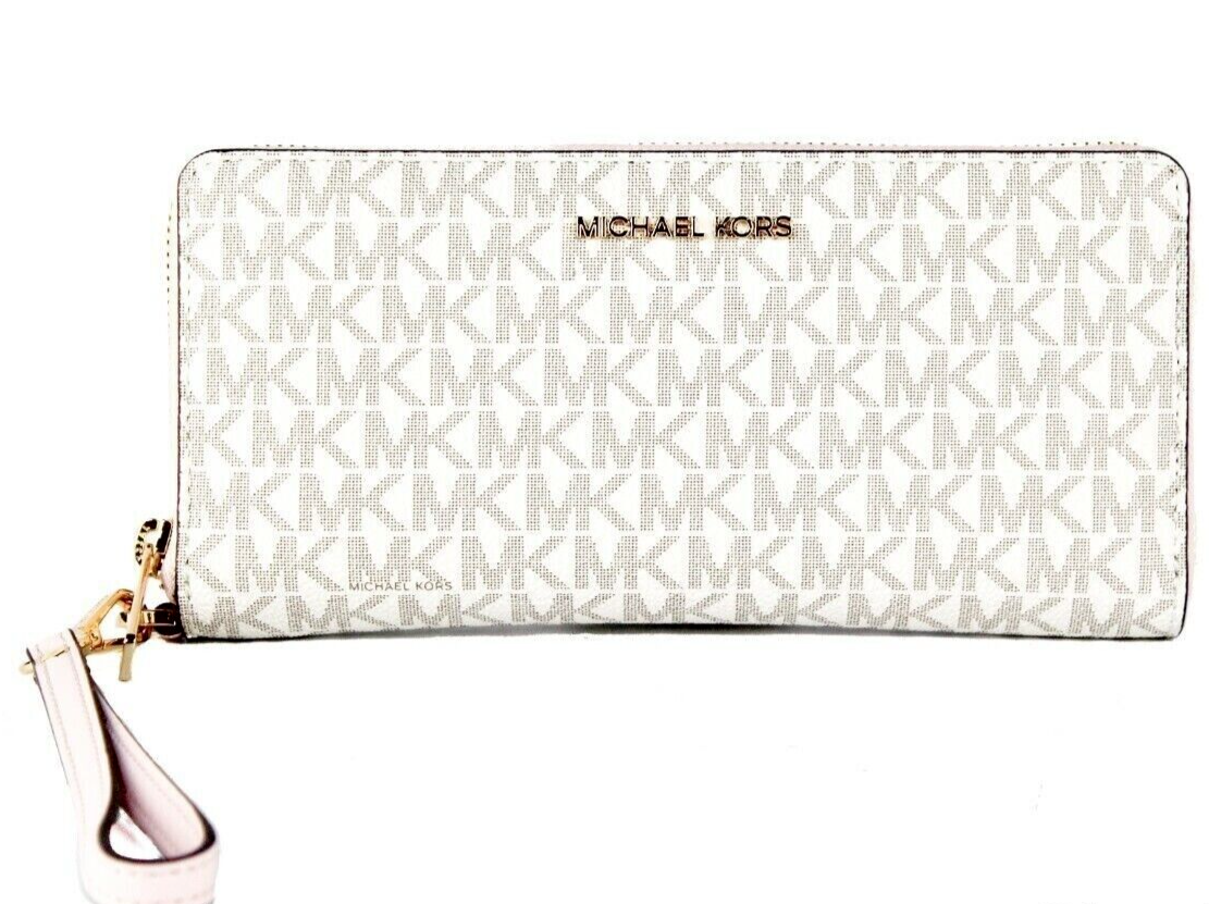 Michael Kors 長財布 JET SET TRAVEL 35F8GTVT3B-PWD-BLUSH-MLT Michael Kors Large Continental Wallet Signature White Pink