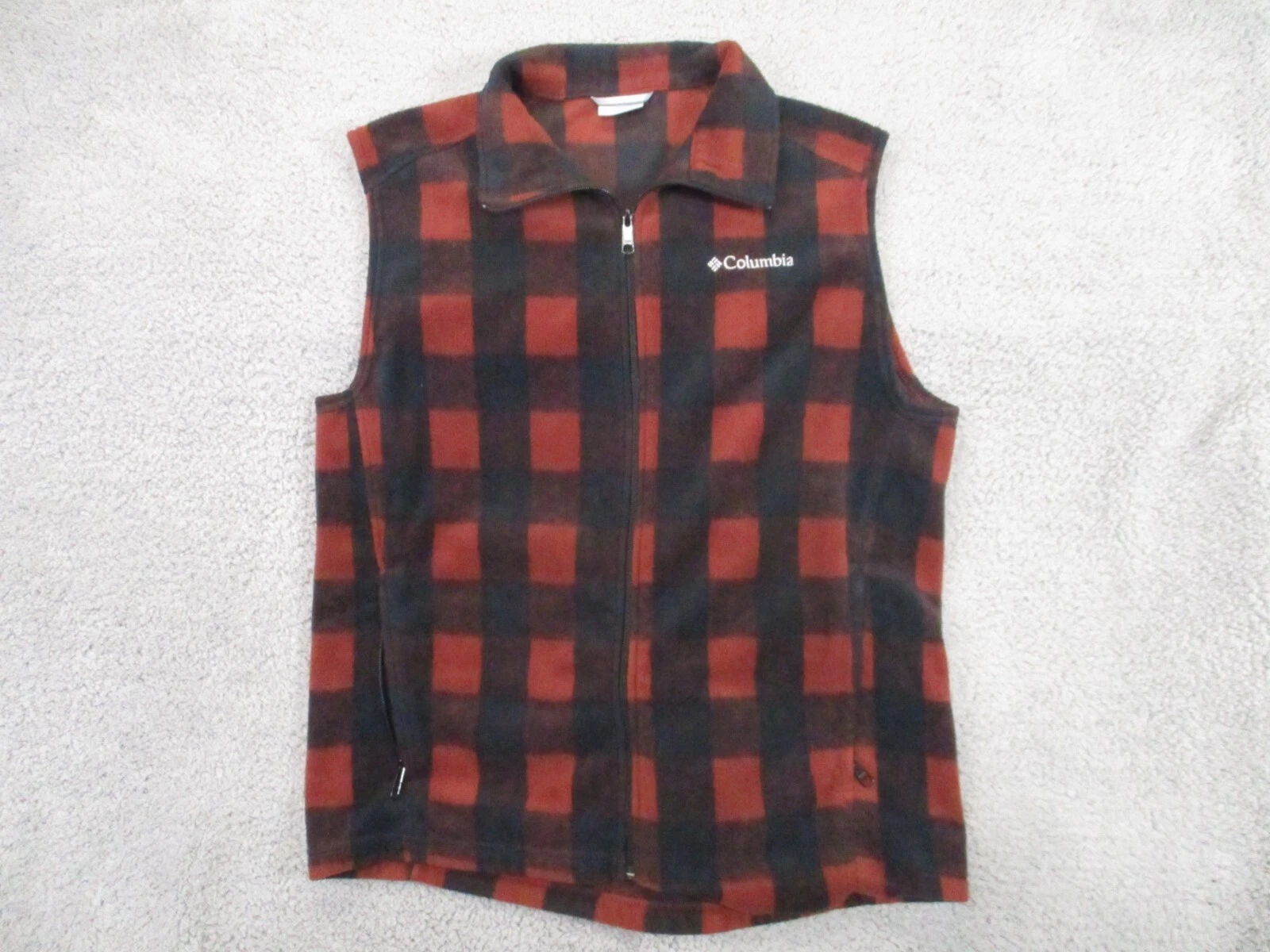Columbia Steens Mountain Fleece Vest Mens Large Plaid Red Black Lumberjack