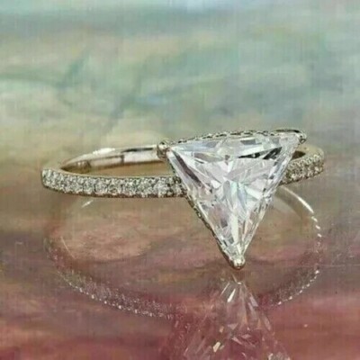 2Ct Trillion Cut Lab Created Diamond Engagement Women Ring 14K White Gold Plated