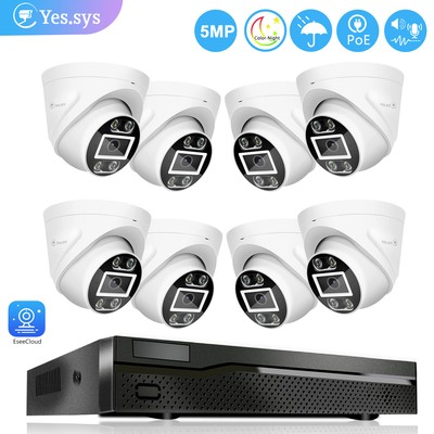 8pcs 2-Way Audio 5MP ColorVu Dome Security Camera 8CH 4K 8MP POE 4TB NVR System