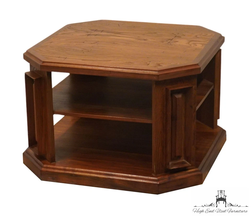 VINTAGE Rustic Shabby Chic Weathered Oak 28" Square Tiered Accent End Table - Image 2 of 4