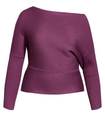 City Chic Fitted Rib Jumper Plum BNWT Ladies Plus Size M 18 - Picture 5 of 6