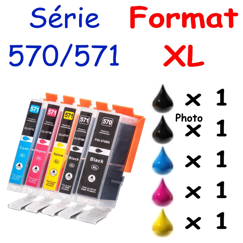 ENCRE4U Set de 5 cartouches d'encre compatibles 570 571 XL pour impr. Canon Pixma TS5050