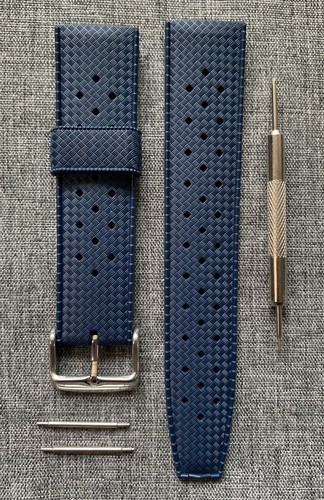 Premium Silicone Diver Sports Watch Strap / Navy Blue / Steel 20/22mm / Tropical - Picture 2 of 5