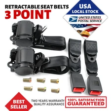 2x Retractable 3 Point Safety Seat Belt Straps Car Vehicle Adjustable Belt Kit