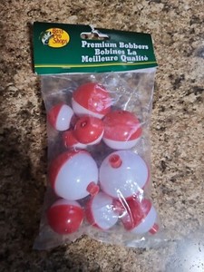 10 FISHING BOBBER ~  Round Floats ~ Red White Plastic Snap on Float Bobbers New 