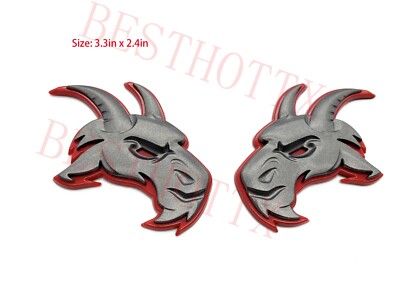 New Ram Head Emblem for TRX Ram 1500 Fender badge Hellcat Style Gray Red