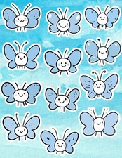 Simple Blue Butterfly Die Cut Stickers Set Scrapbooking Laptop Waterbottle
