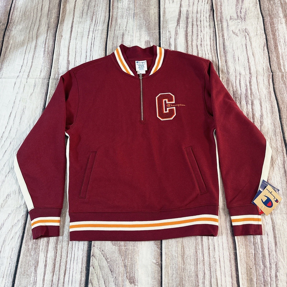 Champion Premium Reverse Weave Chenille C Applique 1/4zip Champion Premium Reverse Weave Chenille C Applique 1/4zip