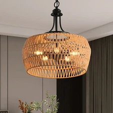 5 Lights Rattan Boho Pendant LED Ceiling Chandelier Lamp Fixture Kitchen Island