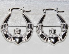 STERLING SILVER 925 LADIES CLADDAGH HOOP CREOLE EARRINGS