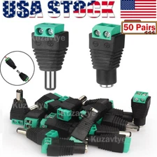 50Pair 12V DC Adapter Plug 5.5mm x 2.1mm, DC Power Connector for Security Camera
