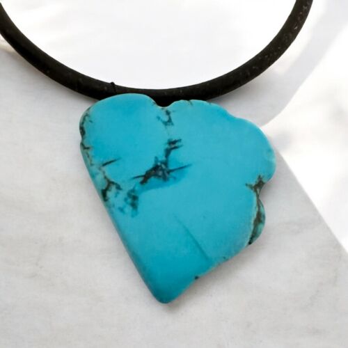 Marjorie Baer SF Black Leather Cord Necklace Turquoise Pendant - Picture 2 of 4