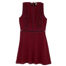 Elegant Red Flare Mini Dress | High Neck & Zip Closure