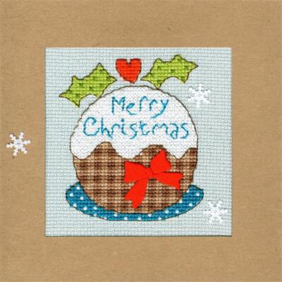 Bothy Threads Grußkarte Kreuzstich-Set ''Schneebedeckter Pudding'', 10x10cm, XMAS1