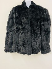 Vintage Real Fur Coat Size Black Short 60s Style Jacket Retro Glamourous Pockets
