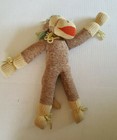 VINTAGE 1960s SOCK MONKEY Brown Beige Yarn Detail 16" Baboon Butt Organ Grinder — photo 1