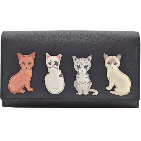 Mala Leather BF Sitting Cats Matinee Purse - RFID - Navy - BNWT