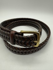 Fossil Belt Mens 40 Braided Woven Leather Brass Buckle Casual Classic