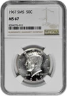 1967 50C SMS Kennedy Half Dollar NGC Graded MS 67 Light Cameo Just Missed
