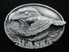 RH07114 VINTAGE 1989  ALASKA  STATE COMMEMORATIVE PEWTER BELT BUCKLE