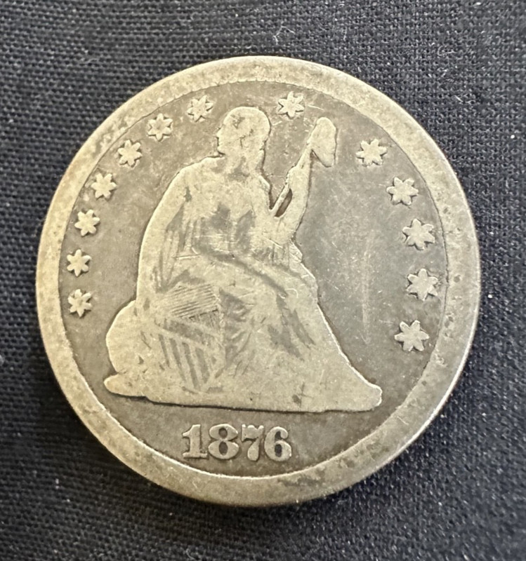 1876-CC Seated Liberty Quarter 25C Nice Original Surfaces. Light Scratches