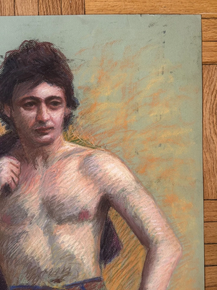 Retrato académico masculino contemporáneo papel pastel 25 x 19 Peter Feldman Gay Int Foto 4 de 4