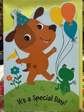 It's a Special Day Puppy Frog Happy Birthday Hallmark Greeting Card KY241